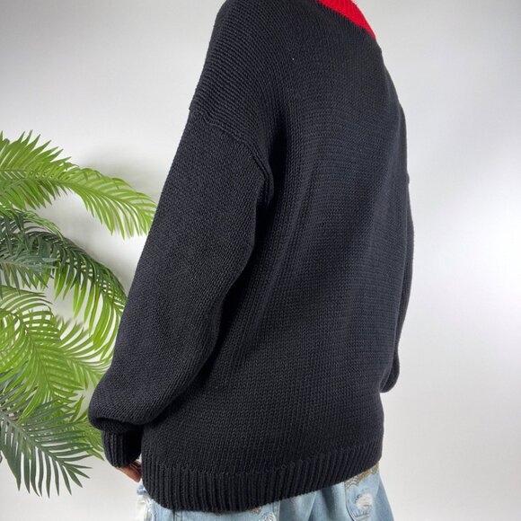 Vintage 90s Black Holiday Grandmacore Ugly Christmas Sweater Knit Cardigan / L - Picture 2 of 8
